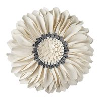 JWH 3D Sunflower Accent Pillow Hand Craft Round Cushion Decorative Pillowcase with Pillow Insert Home Sofa Bed Living Room Decor Gift 14 Inch / 35 cm Wool Beige Gray Chekcer