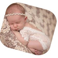 Fashion Cute Newborn Baby Girls Photography Props Lace Romper Photo Shoot Props Outfits(White Lace Romper+Headband)