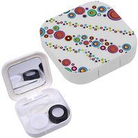 Portable Contact Lens Case Box Travel Kit Mirror + Bottle + Tweezers Container Holder [ Circles ]