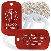 Custom 2 Pack - Blood Thinner Medical Alert ID Necklaces with Red Custom Tags, White Silencers, and 30'' USA Chains