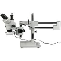 AmScope SM-4TZ-56S Professional Trinocular Stereo Zoom Microscope, WH10x Eyepieces, 3.5X-90X Magnification, 0.7X-4.5X Zoom Objective, 56-Bulb LED Ring Light, Double-Arm Boom Stand, 110V-120V, 110V-240V, Includes 0.5X and 2.0X Barlow Lens