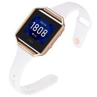 Aiseve Slim Bands Compatible for Fitbit Blaze, Thin Tapered Silicone Wristband Rose Gold Metal Frame Clasp for Fitbit Blaze Small Large Women Men (Large, White&Rose Gold)
