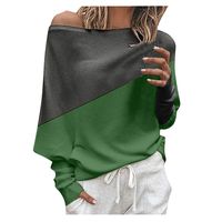 RUIVE Women's One Shoulder Knitted Top Pullover Patchwork Large Size Loose Long Batwing Sleeve Jumper Ladies Sweater Green
