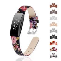 GVFM Band Compatible with Fitbit Inspire Bands/Inspire HR Band, Genuine Leather Slim Soft Strap Wristbands Accessories Replacement for Fitbit Inspire Fitness Tracker (S(5.5"-6.7"), Pink Floral)