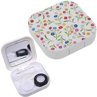 Portable Contact Lens Case Box Travel Kit Mirror + Bottle + Tweezers Container Holder [ Flowers Floral Summer ]