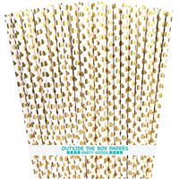 Gold Foil Heart Paper Straws - Wedding Supply 7.75 Inches - 100 Pack - Outside the Box Papers Brand