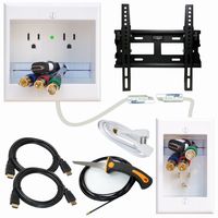 "PowerBridge Solutions TWO-CK-IKH2TVMS Dual Outlet Cable Management System with Flat Screen LED TV Mount for 17-Inch to 37-Inch Television Screens Plus HDMI Cables, Cable Puller, and Drywall Saw"