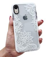 iPhone XR Case, KERZZIL Clear Lace Flower Pattern Design, Shockproof Protective Floral Cover Case for Girls and Women, Compatible for Apple iPhone XR, White Lotus