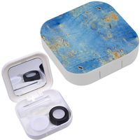 Portable Contact Lens Case Box Travel Kit Mirror + Bottle + Tweezers Container Holder [ Grunge Blue Rusty ]