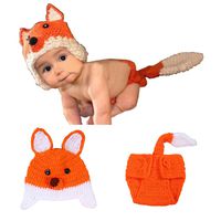Sunbaby Newborn Photography Props Baby Knitting Wool Material Photography Costume Cute Animal Style Baby Crochet Clothes (Orange Fox)
