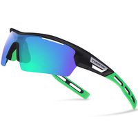 TOREGE Polarized Sports Sunglasses for Men Women Cycling Running Driving TR033(Black&Green Tips&Green Lens)