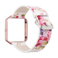 YOSWAN Replacement Band for Fitbit Blaze, Watchband Floral Soft Leather Strap Replacement Watch Band Wristband Bracelet Strap and Frame for Fitbit Blaze (White Pink+ Rose Pink Frame)