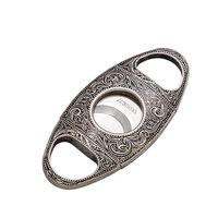 LUBINSKI Cigar Cutter Stainless Steel Double Blade Guillotine Scissors Pocket Size Smoke Knife Exquisite Engraving Patterns,Packed with Nice Gift Box (Silver)