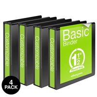 Wilson Jones 1-1/2 Inch 3 Ring Binder, Basic Round Ring View Binder, Black, 4 Pack (W70362-34BPP)