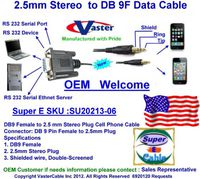 Vaster SKU:20213-6 RS232 DB 9 Female to Stereo 2.5mm Plug Shielded Cable with Ground. 6Ft