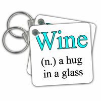 3dRose Wine a hug in a glass, Aqua - Key Chains, 2.25 x 2.25 inches, set of 2 (kc_202918_1)