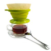 Qise 1 Pcs Coffee Filters with 100 Piece Filter Paper, Food Grade Silicone Folding Practical Coffee Dripper Tea Filter Cone with Hooks (Green)