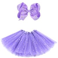 BGFKS 5 Layered Tulle Tutu Skirt for Girls with Hairbow and Hairties, Ballet Dressing Up Kid Tutu Skirt (Star-Purple, 2-8 Years Old)