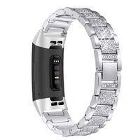 Mtozon Metal Bands Compatible with Fitbit Charge 3, Replacement Metal Rhinestone Bling Bracelet Wristband for Women, Silver