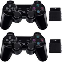 PS2 Wireless Controller 2.4G, Double Shock Dual Vibration Twin Shock Gamepad for Sony Playstation 2, Black 2 Pack