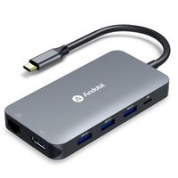 Andobil Pure Aluminum USB C Hub Adapter Dongle, Thouderbolt 3 to 4K HDMI, Ethernet Port, 4 USB 3.0, SD/TF Card Reader, USB-C PD Compatible with 2018 MacBook Air, 2019/2018 MacBook Pro (Space Gray)