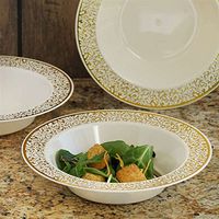Ivory With Gold Trimmed 12Oz Round Disposable Bowl - Picturesque Collection