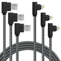 3 Pack 10FT/3M [The Most Durable Cable] 90 Degree Charging Cable Extra Long Nylon Braided Certified Cable Compatible with iPhone Xs Max/XS/XR/X, 8 7 6 6S 6 Plus, iPad, iPod (Black Gray, 10FT)