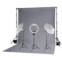Fodoto 18 inch Diva Ring Light + Photo Video Continuous Studio Umbrella Lighting Kit + Grey Backdrop Kit & Stand