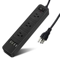 POETRAVEL 3 Outlets Power Strip with 4 USB Charging Ports Station Home/Office Surge Protector with 6.6ft Extension Cord for Smartphone and Tablets (Black)