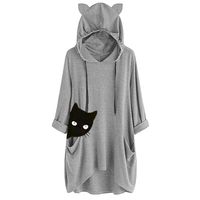 Sunhusing Womens Cute Lazy Lying Cat Printed Solid Color Long Sleeve Sweatshirt Cat Ear Hooded Pocket Tunic Tops