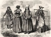 Schleswig ladies costumes Blavand's Bay Fohr Ostenfellt Dannevirke - 1864 - old print - antique print - vintage print - printed prints of Germany