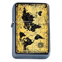 Silver Flip Top Oil Lighter Vintage Poster D-012 World Map Antique Vintage Old Style Decorative Educational
