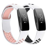 Lintelek Replacement Bands Compatible with Fitbit Inspire HR,Soft Friendly Silicone Wristband,Washable Breathable Straps for Sports Women Men,Small Large (White Black+White Pink, Large)