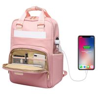 Laptop Backpack 15.6 Inch Water Resistant, with USB Charging Port -Pink