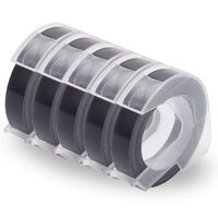 Unismar 5-Rolls Compatible Plastic Embossing Label Self-Adhesive Tapes (520109) Replacement for Dymo Organizer Xpress 12965 DYM 12966 Office Mate II, White on Black, 3/8 Inch (9mm) x 9.8 Feet (3m)