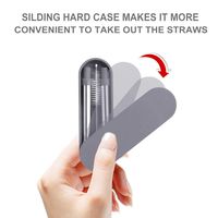 New Reusable Straws Stainless Steel Drinking 8.6 inch Long Food-Grade Portable Metal Eco Straws with Spring Slide Case & Cleaning Brush (Gray)
