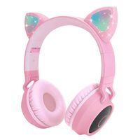 Kids Wireless Headphones Cat Ear Bluetooth Headphones with Flashing Led Light, SD Card Slot, FM,3.5 mm Audio Jack Wired Kids On Ear Headphones for Boys Girls Adults(Pink)