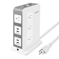 3.0A/Port Max USB Surge Protector Power Strip Tower 10 Outlets 6A 4 USB Ports - JACKYLED Vertical Square 6ft 14AWG Cord Individual Control Fireproof Desktop Charger for Phone Laptop Electronics