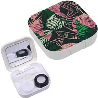 Portable Contact Lens Case Box Travel Kit Mirror + Bottle + Tweezers Container Holder [ Exotic Tropical Plants ]
