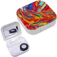 Portable Contact Lens Case Box Travel Kit Mirror + Bottle + Tweezers Container Holder [ Exotic Feathers ]
