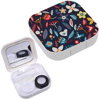 Portable Contact Lens Case Box Travel Kit Mirror + Bottle + Tweezers Container Holder [ Floral Flat ]