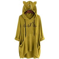 Womens Hoodies Casual Cat Graphic Print Sweatshirt Long Sleeve Pocket Pullover Tops for Girls Teens (XXL, Yellow 2)