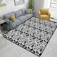 Music Animals Area Rug Office, Blues Jazz Punk Rock Various Type of Folk Indie Rap Reggae Peace Sign Sing Artwork, Durable Carpet Area rug - Living Dinning Room Bedroom Rugs and Carpets(4'x 6')