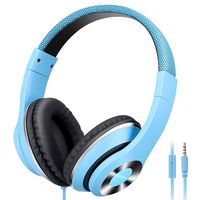 AUSDOM Over-Ear Headphones, Stereo Lightweight Adjustable Wired Headset with Mic, Noise Isolating Comfortable Leather Earphones, Hi-Fi Deep Bass for iPhone iPod iPad Macbook MP3 Cellphones Laptop-Blue
