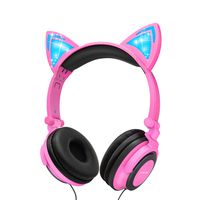 Cat Ear Headphones,barsone Kids Headphones Wired Foldable On Ear Headsets with LED Glowing Light 3.5mm Audio Jack Headset for Children (Pink)
