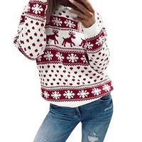 Wadonerful Xmas Tops Women Christmas Floral Snowflake Print O Neck Long Sleeve Shirts Plus Size Blouse Party Pullover (XXL, Red)