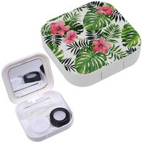 Portable Contact Lens Case Box Travel Kit Mirror + Bottle + Tweezers Container Holder [ Monstera Palm Leaves ]