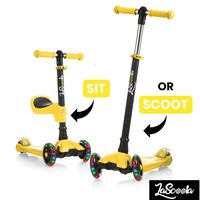 Lascoota 2-in-1 Kick Scooter with Removable Seat Great for Kids & Toddlers Girls or Boys - Adjustable Height w/Extra-Wide Deck PU Flashing Wheels for Children from 2 to 14 Year-Old (Yellow)