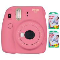 Fujifilm Instax Mini 9 Instant Camera (Flamingo Pink) with 2 x Instant Twin Film Pack (40 Exposures)