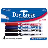 BAZIC Asst. Color Fine Tip Dry-Erase Marker (4/Pack) (Case of 24)